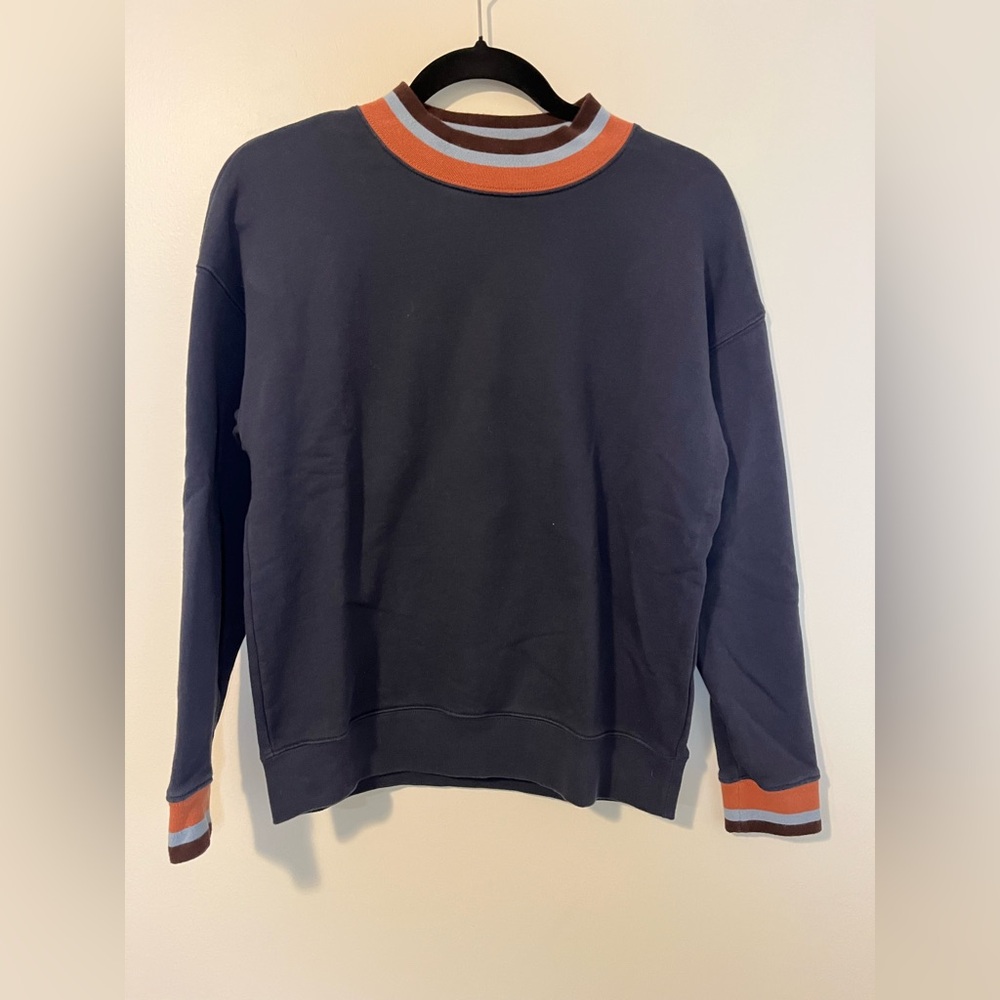 Madewell Women’s Crew Neck Sweatshirt Navy Blue‎ with Stripes